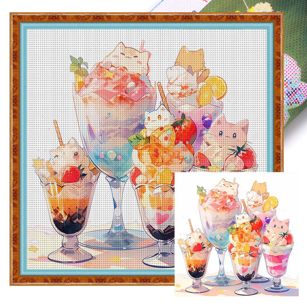 Cats And Ice Cream - 11CT Stamped Cross Stitch 50*50CM