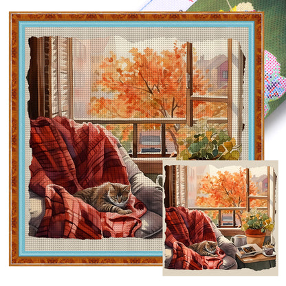 Kitten In Corner Of House - 11CT Stamped Cross Stitch 50*50CM