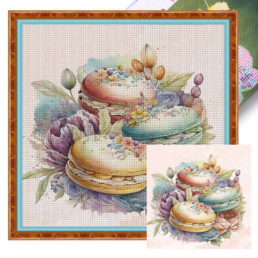 Flowers And Macarons - 11CT Stamped Cross Stitch 50*50CM