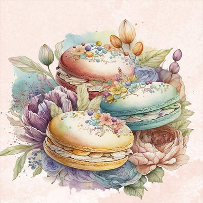 Flowers And Macarons - 11CT Stamped Cross Stitch 50*50CM