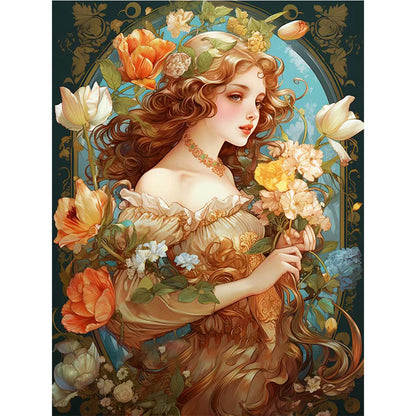 Flowers And Retro Woman - 11CT Stamped Cross Stitch 50*65CM