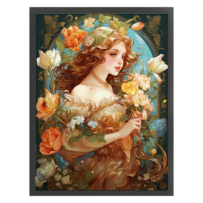 Flowers And Retro Woman - 11CT Stamped Cross Stitch 50*65CM