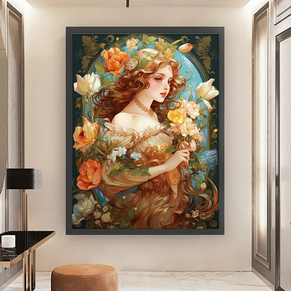 Flowers And Retro Woman - 11CT Stamped Cross Stitch 50*65CM