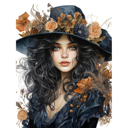 Autumn Flowers Black Hat Flower Woman - 11CT Stamped Cross Stitch 50*65CM