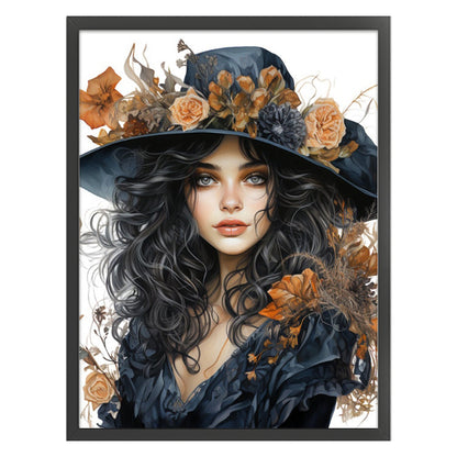 Autumn Flowers Black Hat Flower Woman - 11CT Stamped Cross Stitch 50*65CM