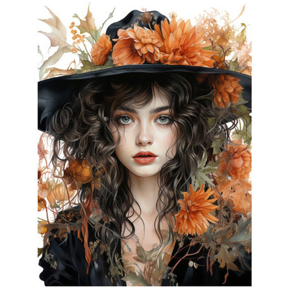 Autumn Flowers Black Hat Flower Woman - 11CT Stamped Cross Stitch 50*65CM