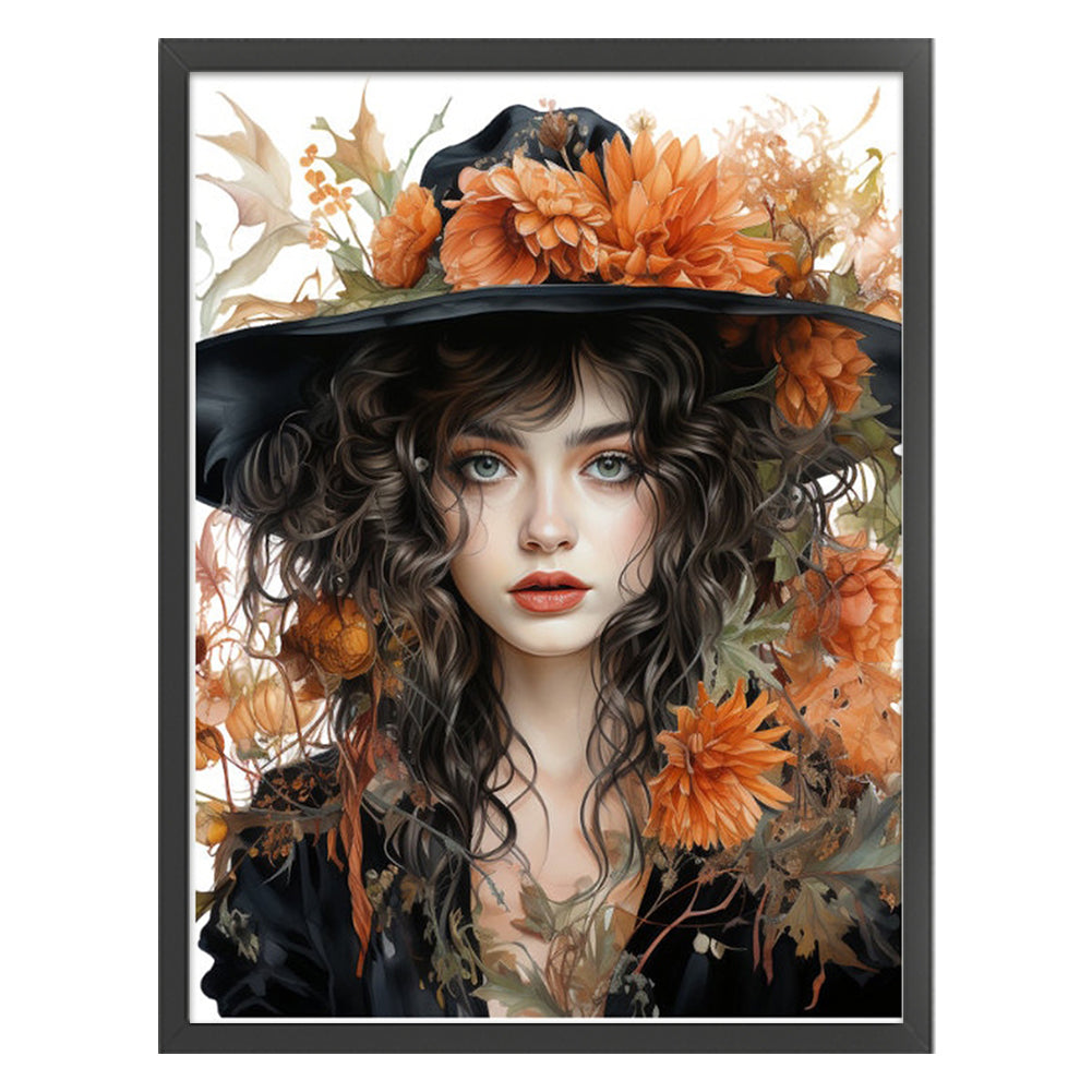 Autumn Flowers Black Hat Flower Woman - 11CT Stamped Cross Stitch 50*65CM