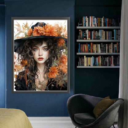 Autumn Flowers Black Hat Flower Woman - 11CT Stamped Cross Stitch 50*65CM