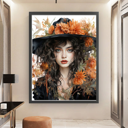 Autumn Flowers Black Hat Flower Woman - 11CT Stamped Cross Stitch 50*65CM