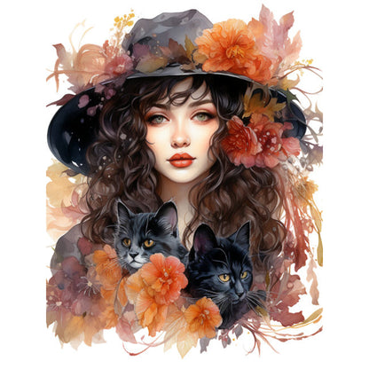 Autumn Flowers Black Hat Flower Woman - 11CT Stamped Cross Stitch 50*65CM