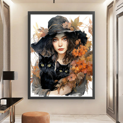 Autumn Flowers Black Hat Flower Woman - 11CT Stamped Cross Stitch 50*65CM