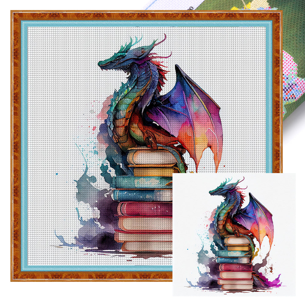 Flying Dragon In Book - 11CT Stamped Cross Stitch 60*60CM