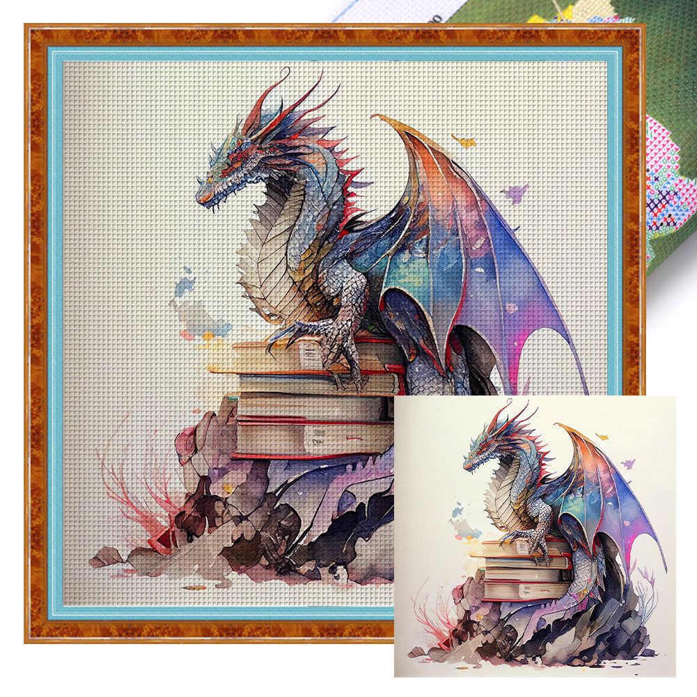 Flying Dragon In Book - 11CT Stamped Cross Stitch 60*60CM
