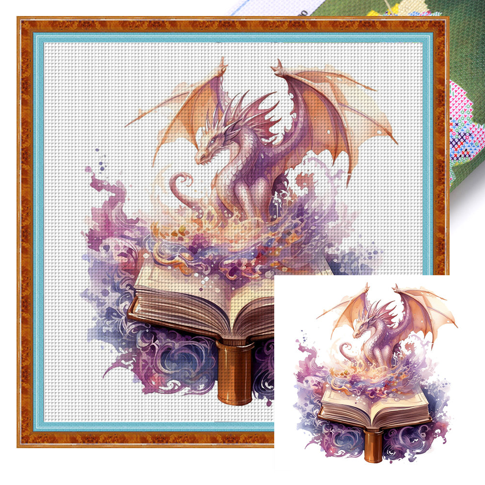 Flying Dragon In Book - 11CT Stamped Cross Stitch 60*60CM