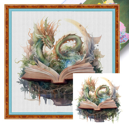 Flying Dragon In Book - 11CT Stamped Cross Stitch 60*60CM