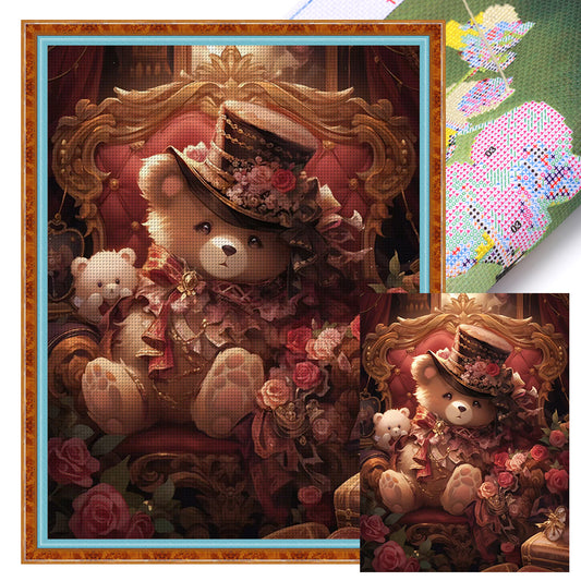 Rose And Bear - 11CT Stamped Cross Stitch 50*65CM