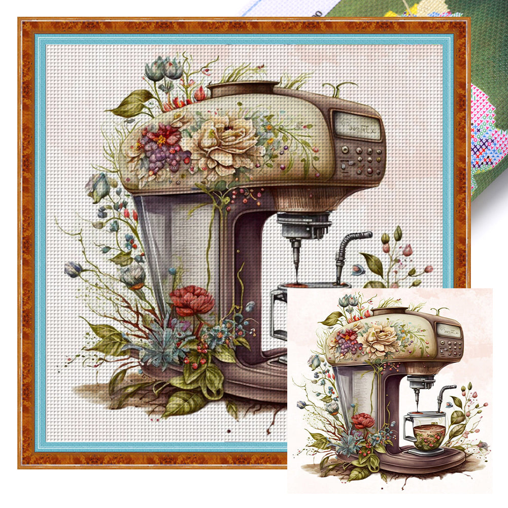 Flower Coffee Machine - 11CT Stamped Cross Stitch 60*60CM