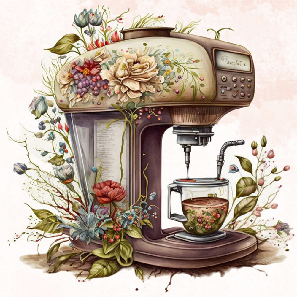 Flower Coffee Machine - 11CT Stamped Cross Stitch 60*60CM