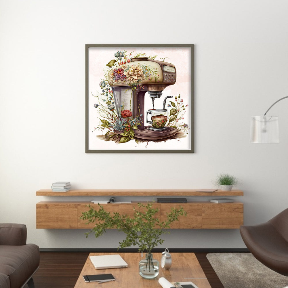 Flower Coffee Machine - 11CT Stamped Cross Stitch 60*60CM