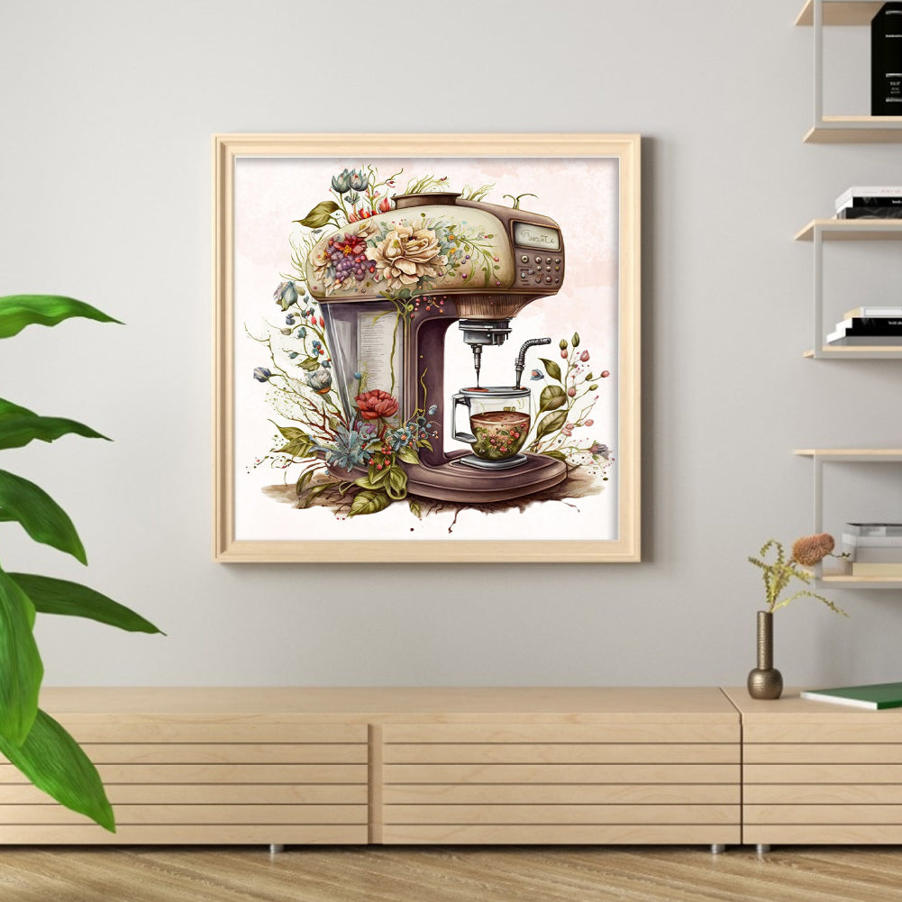 Flower Coffee Machine - 11CT Stamped Cross Stitch 60*60CM