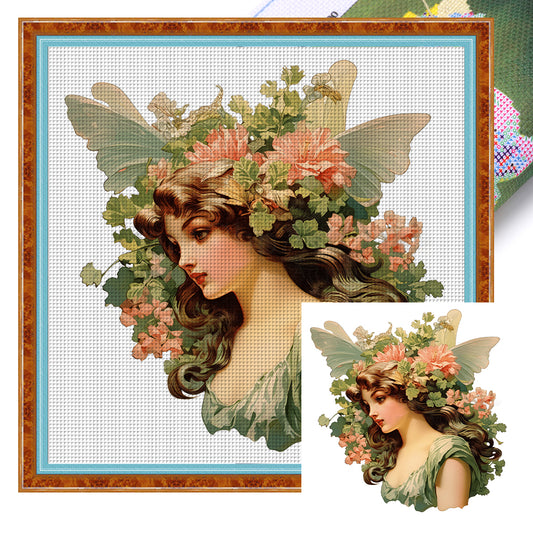 Flowers Classical Woman - 11CT Stamped Cross Stitch 60*60CM