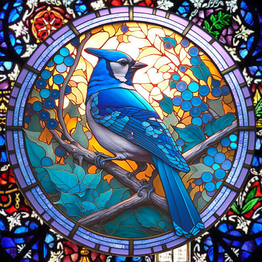 Glass Painting-Blue Jay - 14CT Counted Cross Stitch 40*40CM