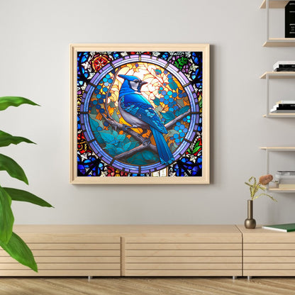 Glass Painting-Blue Jay - 14CT Counted Cross Stitch 40*40CM