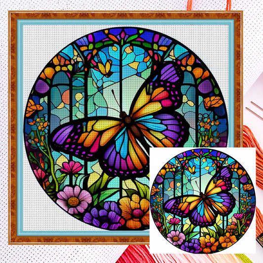 Glass Painting-Butterfly - 14CT Counted Cross Stitch 40*40CM