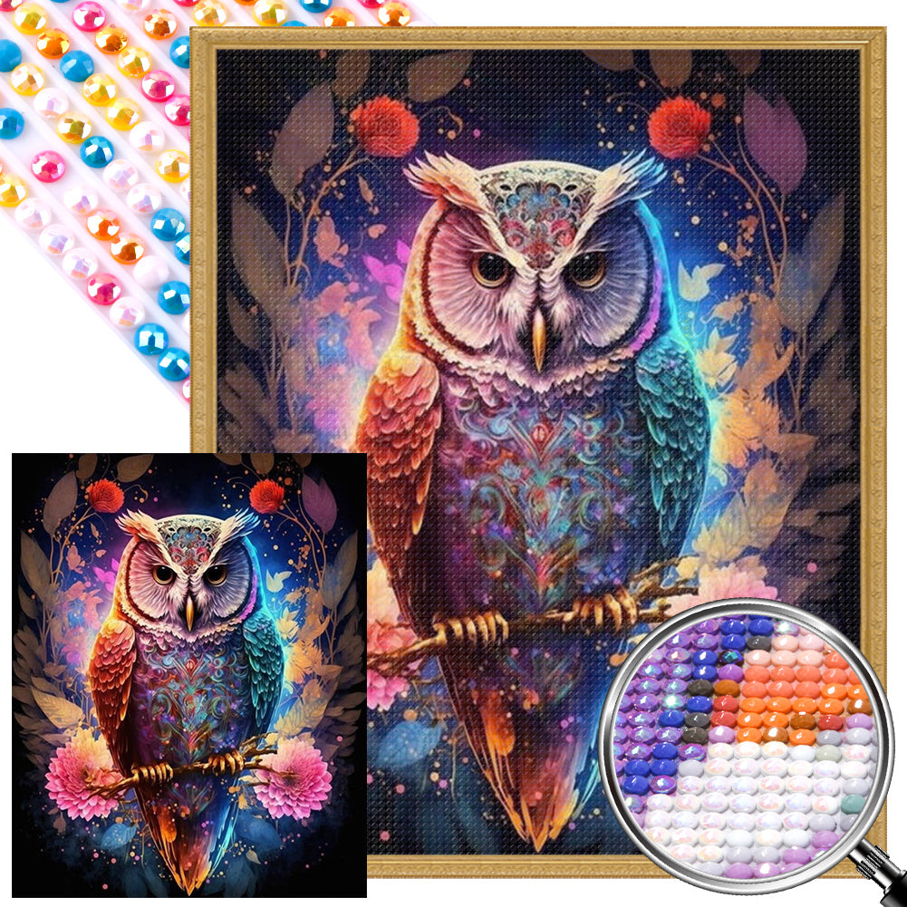 Owl On Tree Branch - Full Round AB Drill Diamond Painting 40*50CM