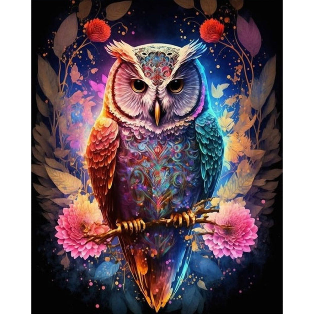 Owl On Tree Branch - Full Round AB Drill Diamond Painting 40*50CM