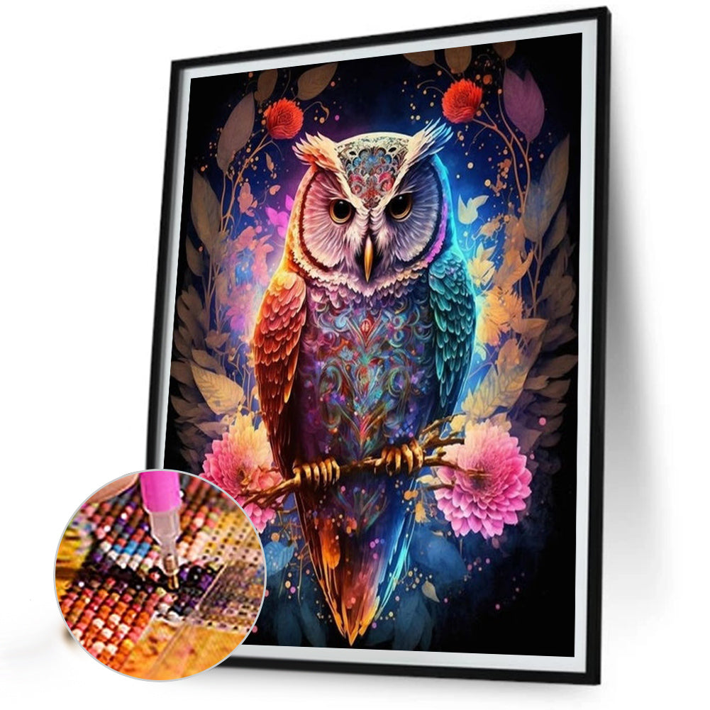 Owl On Tree Branch - Full Round AB Drill Diamond Painting 40*50CM