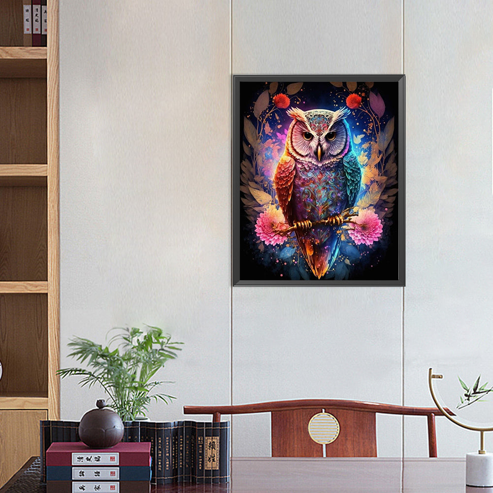 Owl On Tree Branch - Full Round AB Drill Diamond Painting 40*50CM