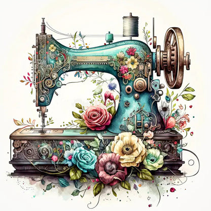 Retro Floral Sewing Machine - 14CT Stamped Cross Stitch 40*40CM