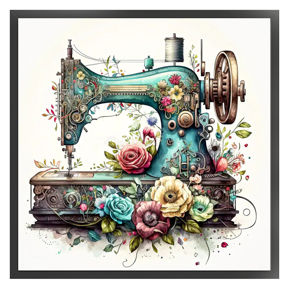 Retro Floral Sewing Machine - 14CT Stamped Cross Stitch 40*40CM