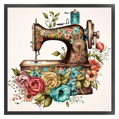 Retro Floral Sewing Machine - 14CT Stamped Cross Stitch 40*40CM