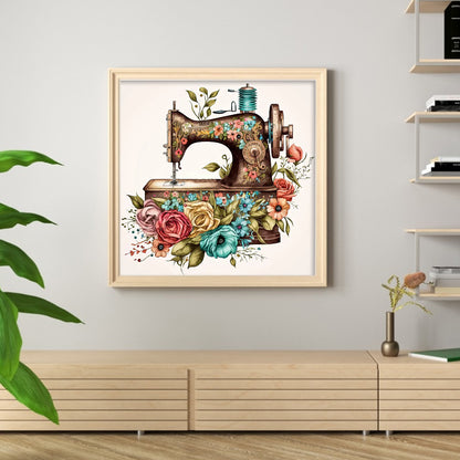 Retro Floral Sewing Machine - 14CT Stamped Cross Stitch 40*40CM