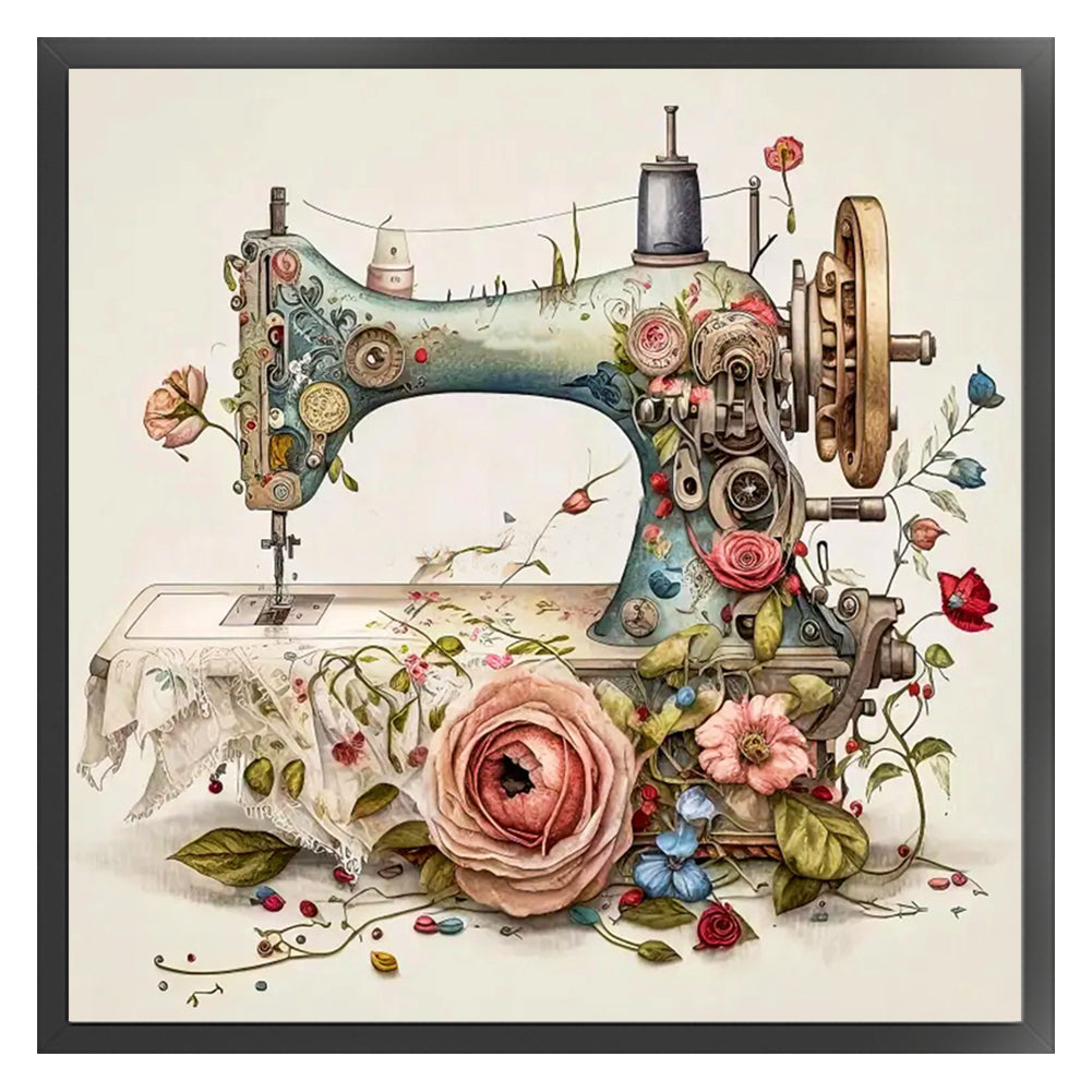 Retro Floral Sewing Machine - 14CT Stamped Cross Stitch 40*40CM