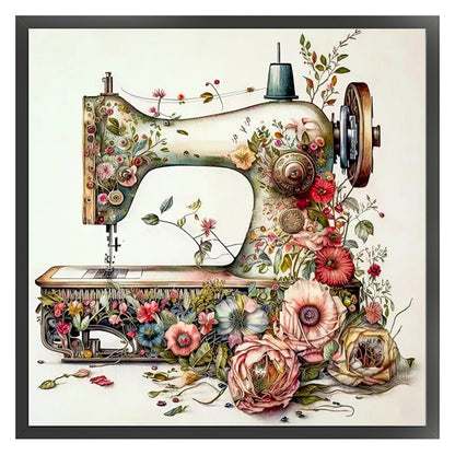 Retro Floral Sewing Machine - 14CT Stamped Cross Stitch 40*40CM