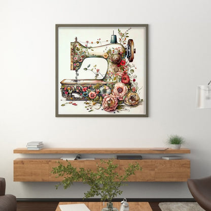 Retro Floral Sewing Machine - 14CT Stamped Cross Stitch 40*40CM