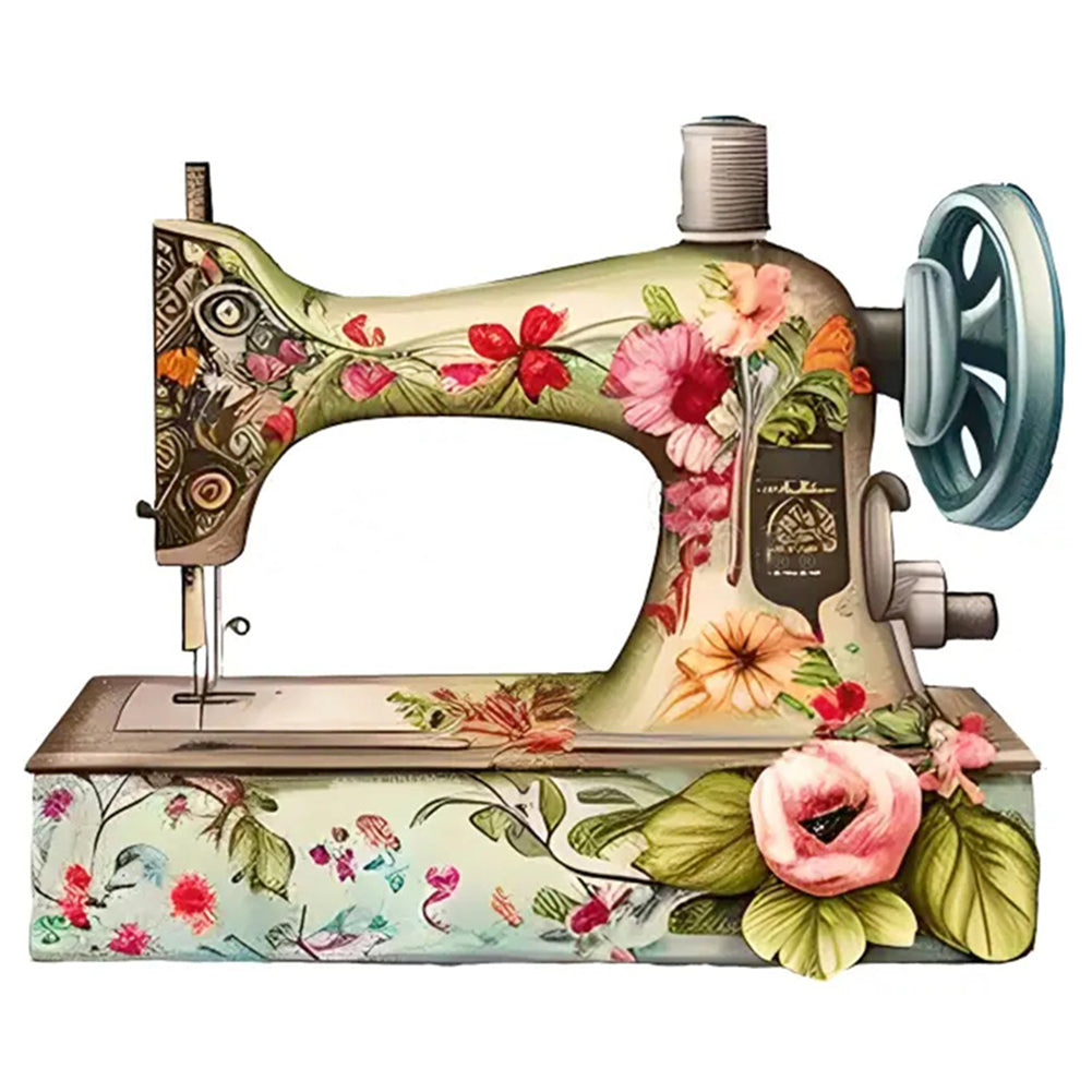 Retro Floral Sewing Machine - 14CT Stamped Cross Stitch 40*40CM