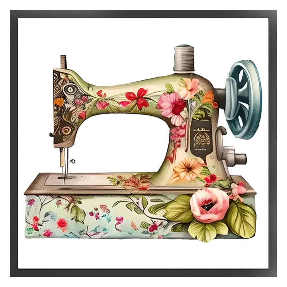 Retro Floral Sewing Machine - 14CT Stamped Cross Stitch 40*40CM