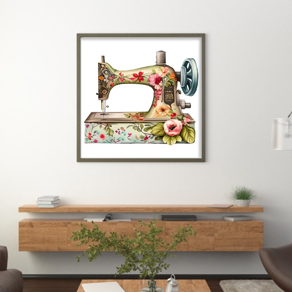 Retro Floral Sewing Machine - 14CT Stamped Cross Stitch 40*40CM