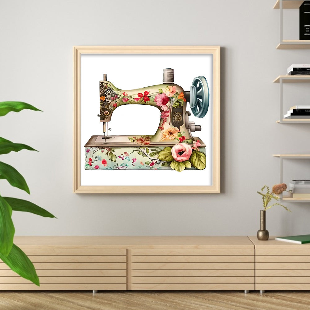 Retro Floral Sewing Machine - 14CT Stamped Cross Stitch 40*40CM