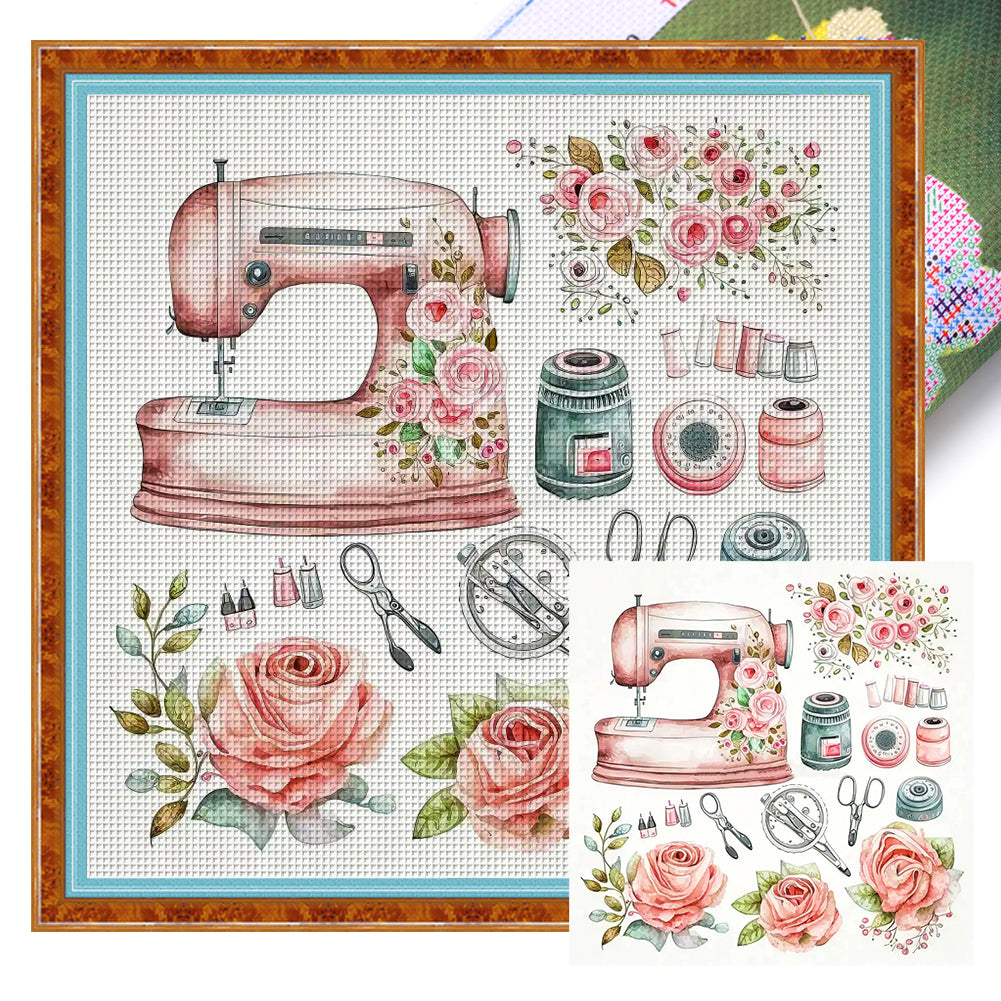 Flower Sewing Machine Tools - 14CT Stamped Cross Stitch 40*40CM