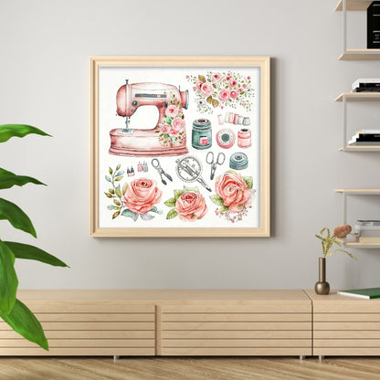 Flower Sewing Machine Tools - 14CT Stamped Cross Stitch 40*40CM