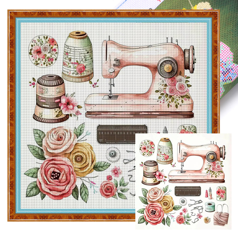 Flower Sewing Machine Tools - 14CT Stamped Cross Stitch 40*40CM