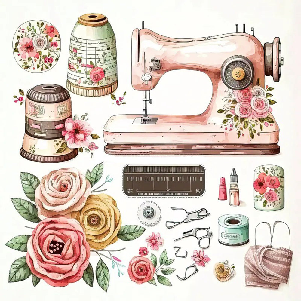 Flower Sewing Machine Tools - 14CT Stamped Cross Stitch 40*40CM