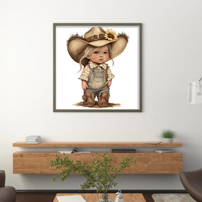 Sunflower Denim Baby - 18CT Stamped Cross Stitch 25*25CM