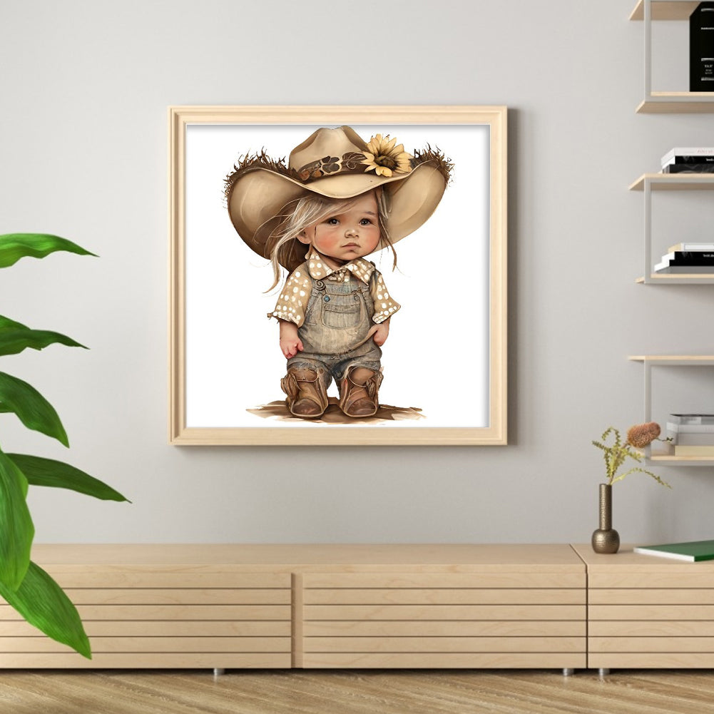 Sunflower Denim Baby - 18CT Stamped Cross Stitch 25*25CM