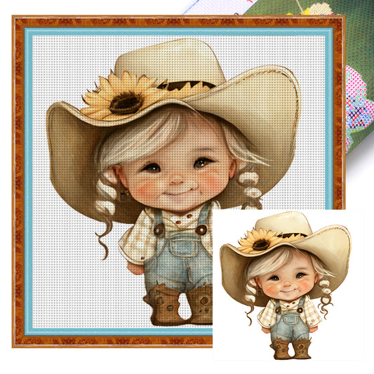 Sunflower Denim Baby - 18CT Stamped Cross Stitch 25*25CM